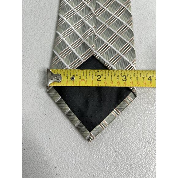 Platinum Designs Green, Tan, White Geometric Pattern Handmade Long Tie NWOT - Picture 6 of 6